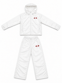 Orbit Set Arctic White white windbreaker set with red logo by Full Circle