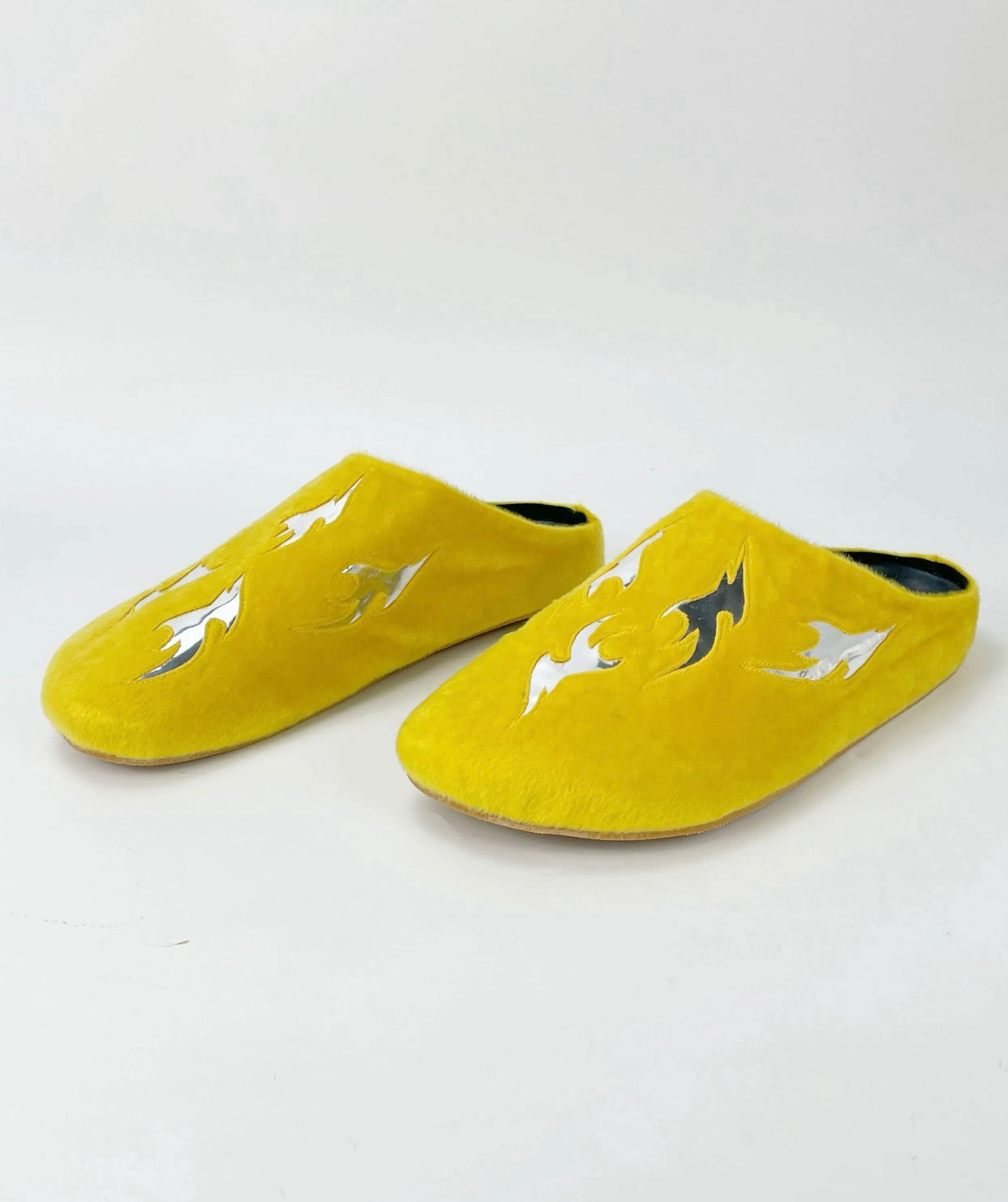 Yellow Fur Chrome Slipper