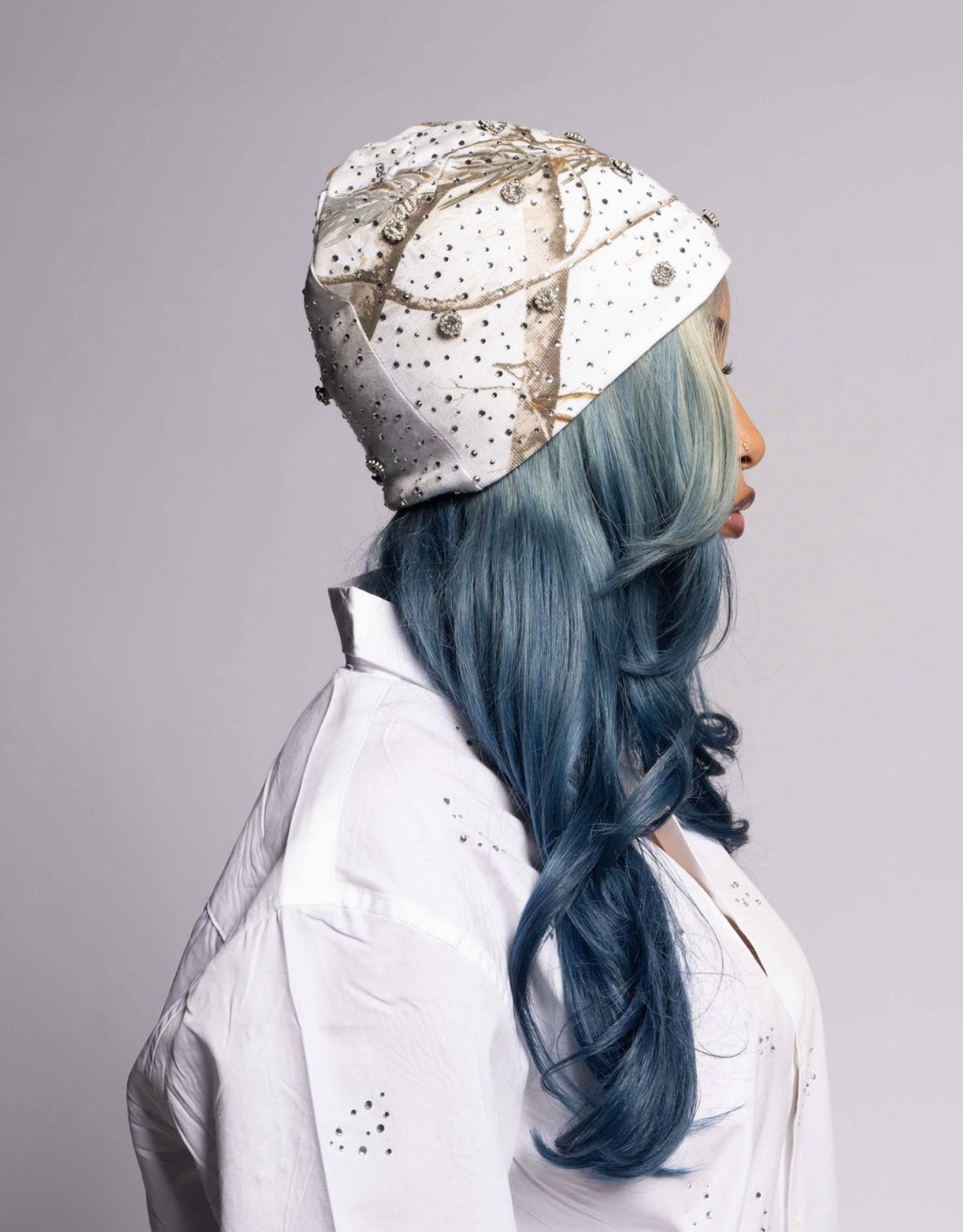 White Real Tree Diamond Rhinestone Beanie