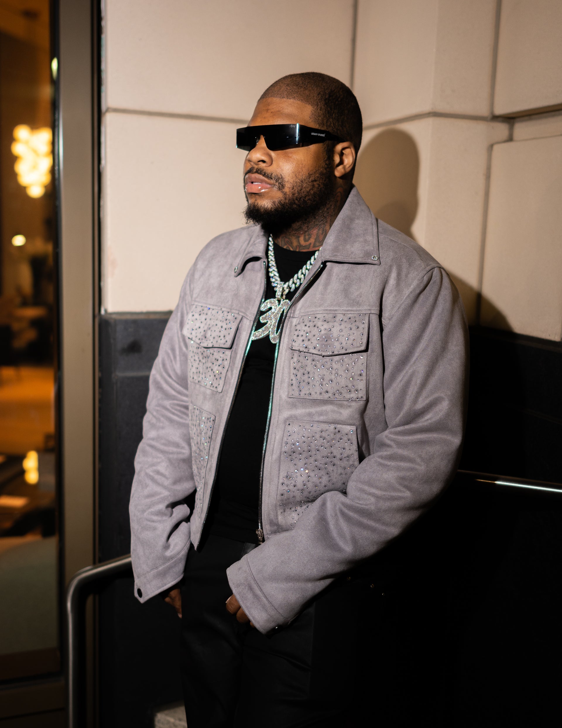 Grey Suede Rhinestone Jacket