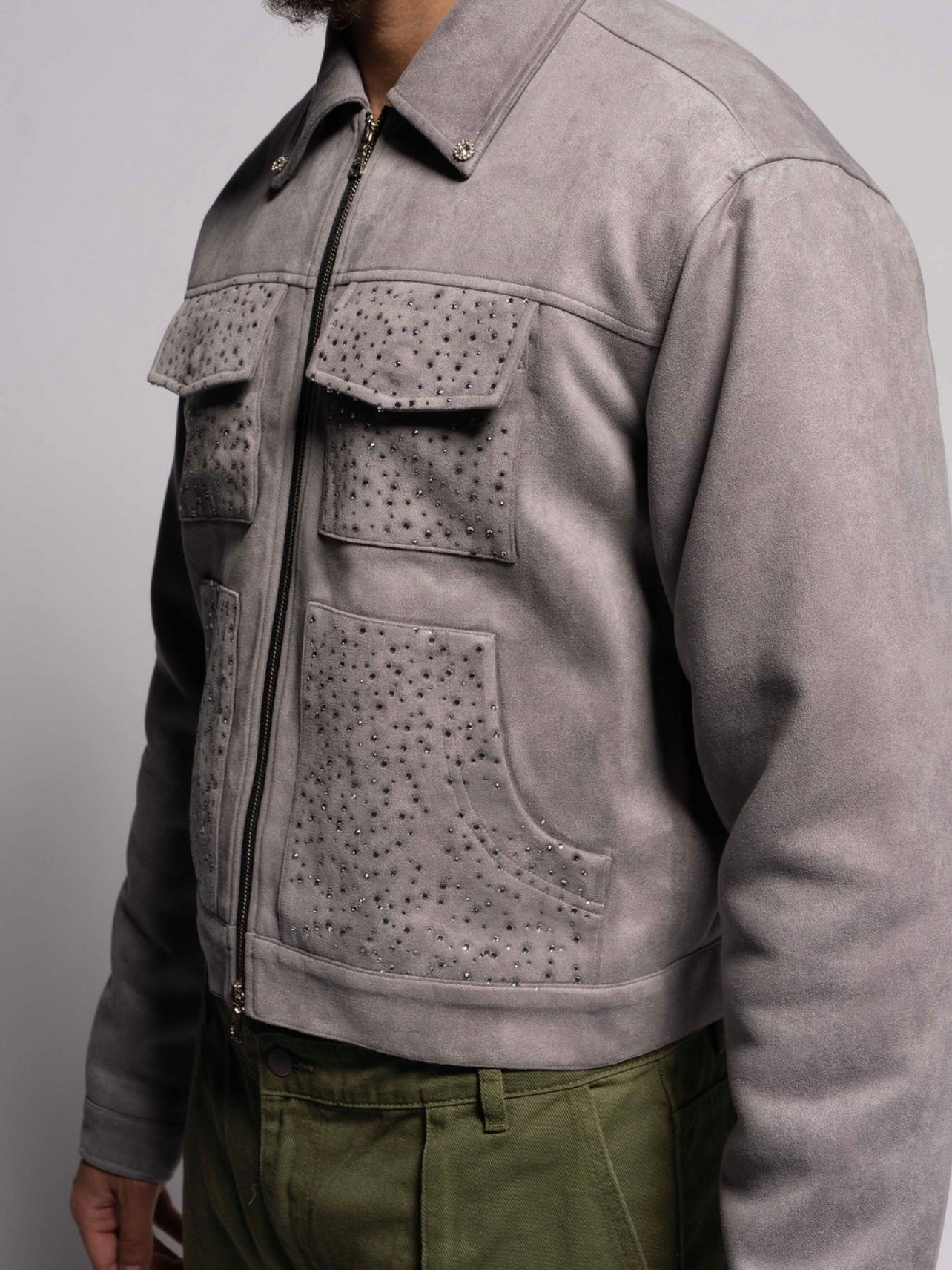 Grey Suede Rhinestone Jacket