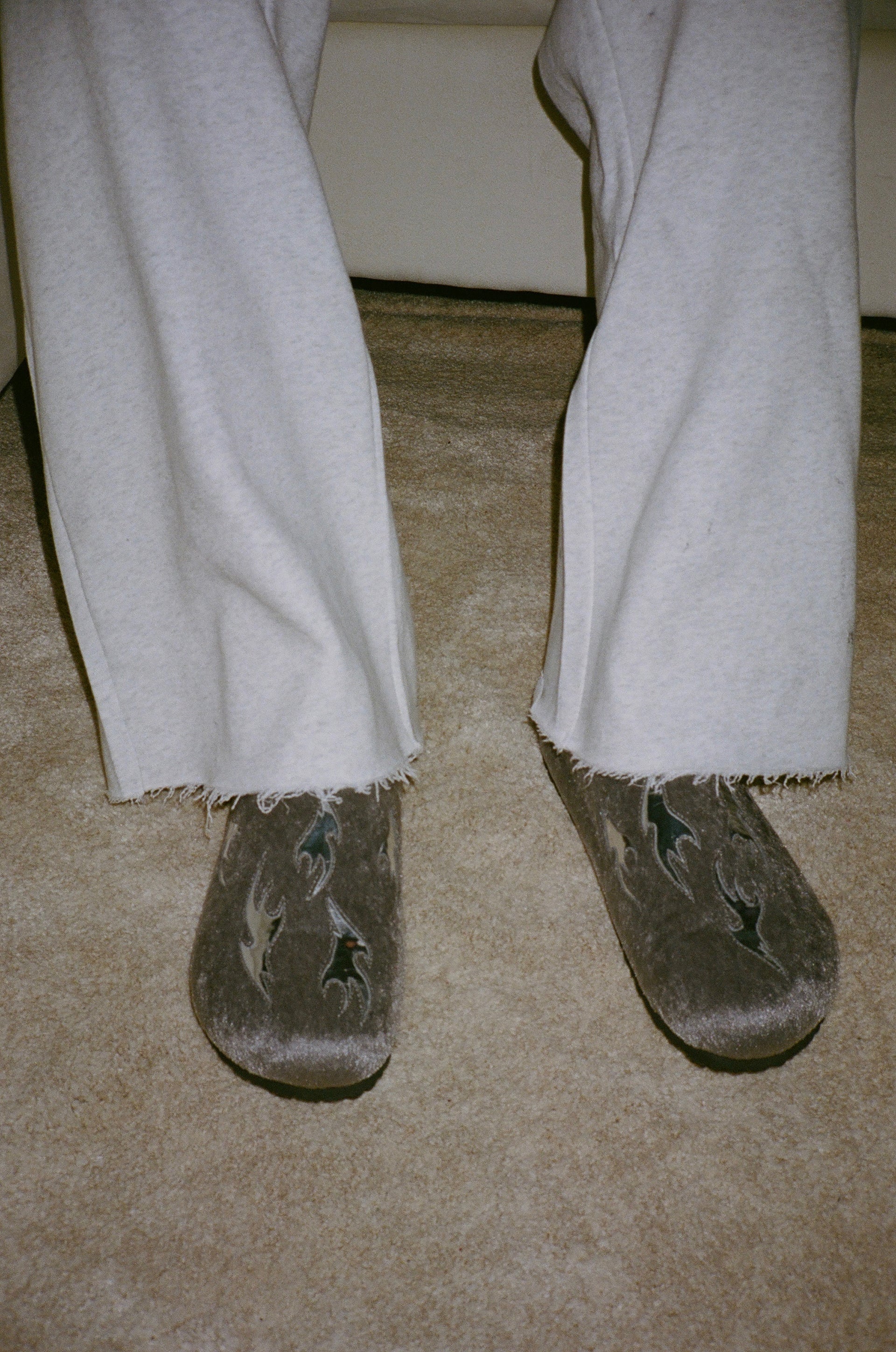 Grey Fur Chrome Slipper