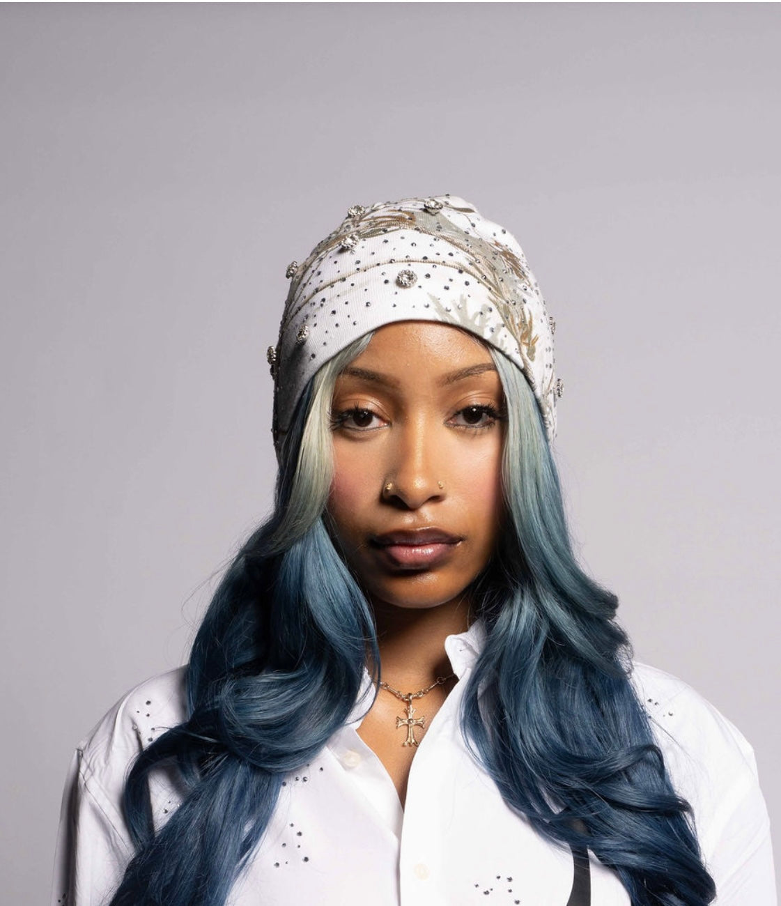 White Real Tree Diamond Rhinestone Beanie