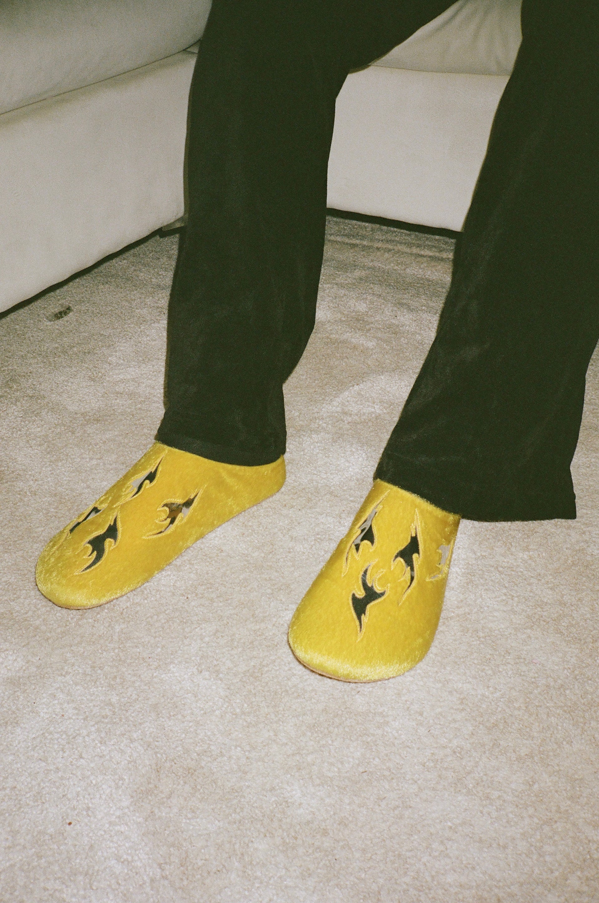 Yellow Fur Chrome Slipper