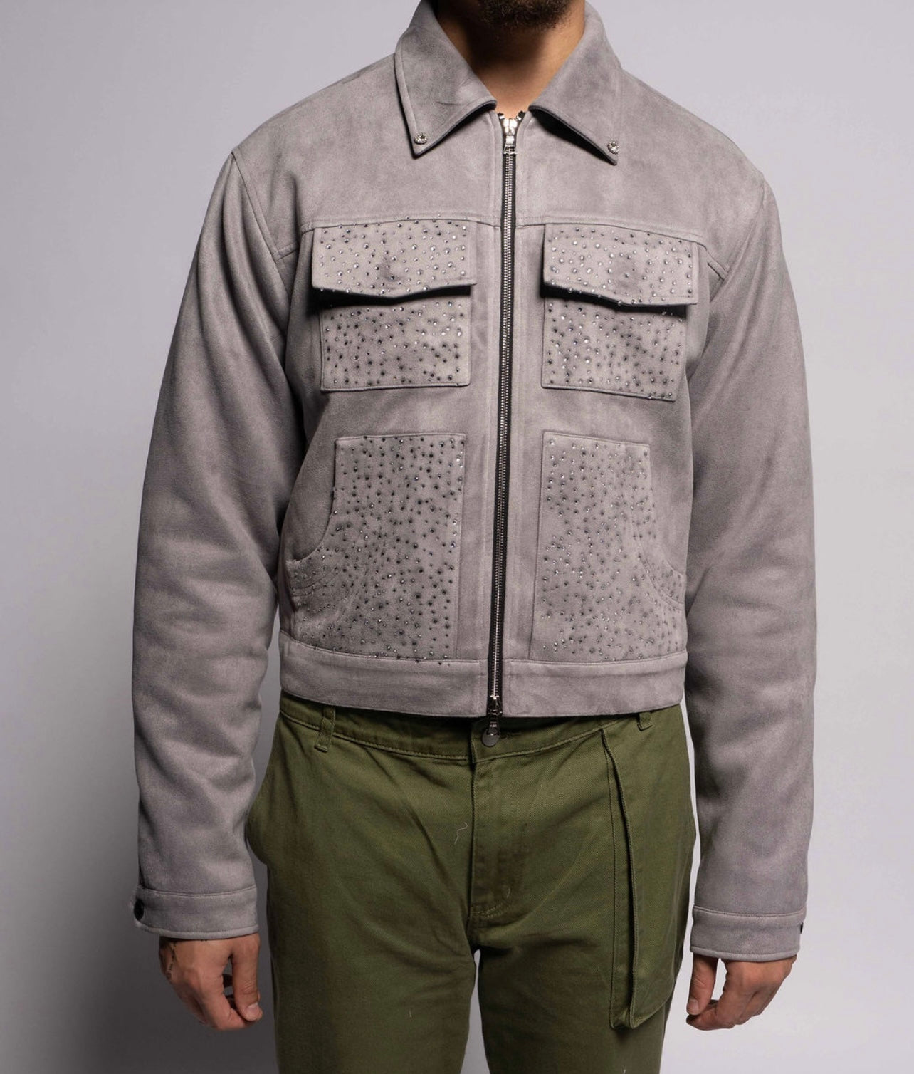 Grey Suede Rhinestone Jacket