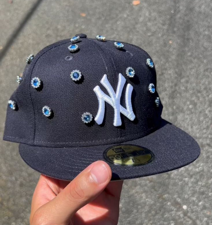 NY Blue Rhinestone Fitted Hat