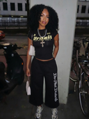 Black  "Do Not Disturb" Rhinestone Sweatshorts