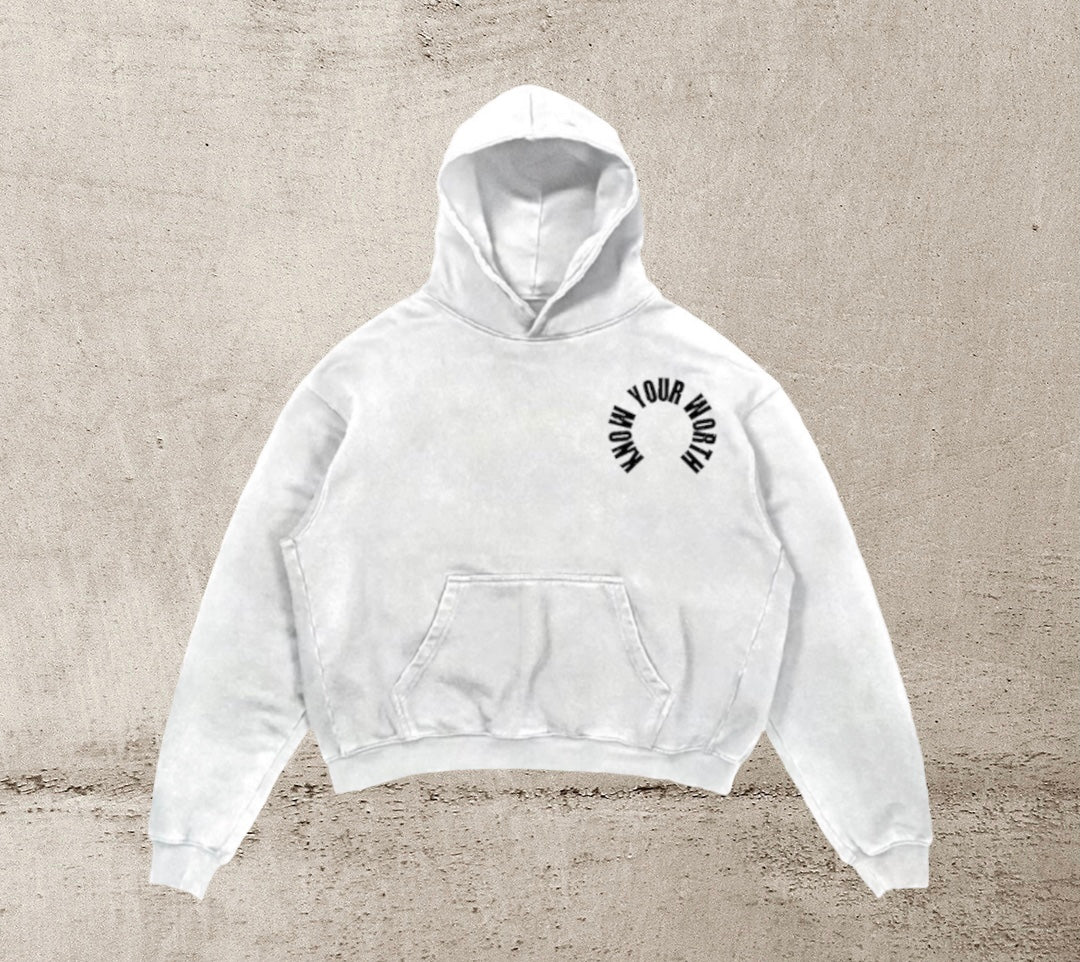 Unisex White "Know Your Worth" Hoodie